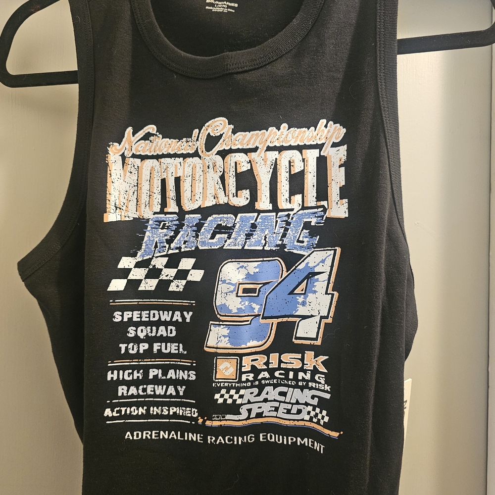 No Boundaries Womens Black Motorcycle Graphic Tank Top, Size Large (12-14)